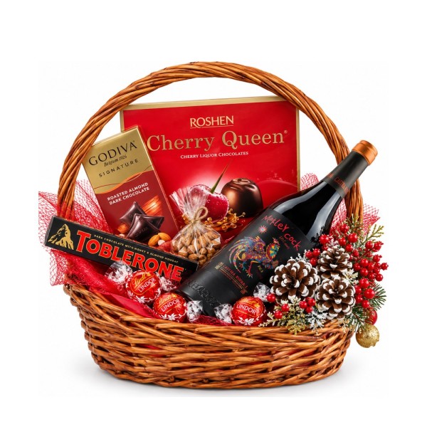 Вишнева Коледа – коледна кошница с вино, Cherry Queen и Godiva