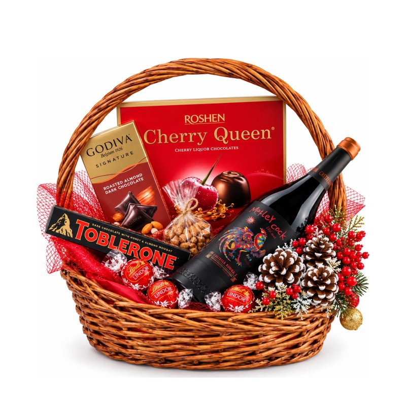 Вишнева Коледа – коледна кошница с вино, Cherry Queen и Godiva