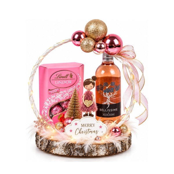 Нежна Коледа – венец с вино розе и Lindor