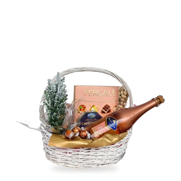 Розово злато – коледна кошница с Blue Nun Rosé Gold, Pergale и камембер