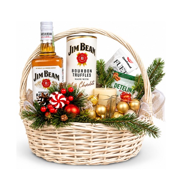 Jim Beam Коледа – кошница с бърбън, трюфели Jim Beam и фует
