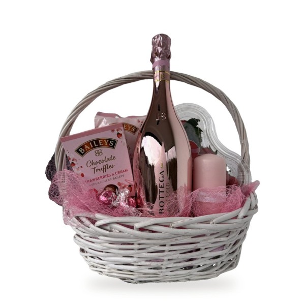 Rose Gold – кошница с Bottega Rose Gold, трюфели Baileys и свещ