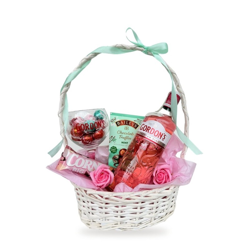 Pink Gin – кошница с Gordon’s Pink, чаша с Lindor и трюфели Baileys