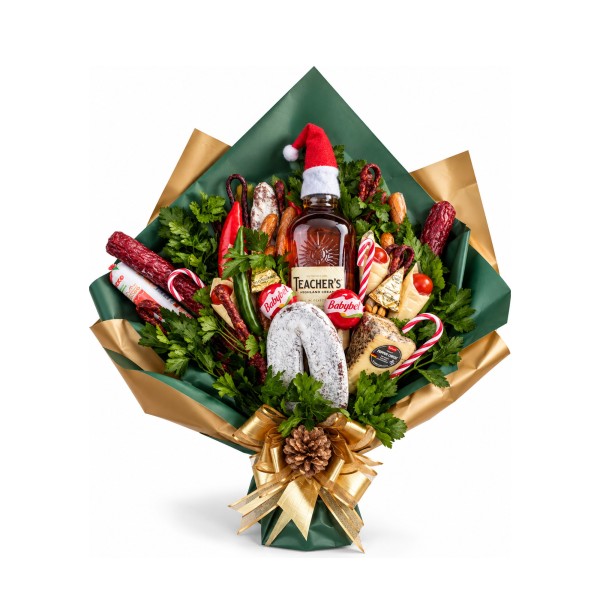 Christmas Man Bouquet – Teacher’s whisky, salami and candy canes