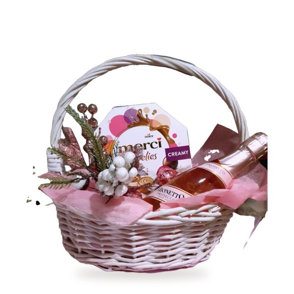 Розова зима – кошница с merci Petits и пенливо розе