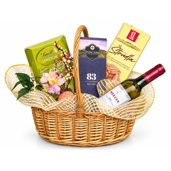 Пролетна градина – кошница с вино Mezzek, Lindor и тъмен шоколад