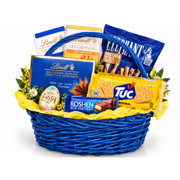 Синя пролет – великденска кошница с шоколади Lindt и солени изкушения