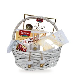 Fluffy Bunny – white Easter basket with Loacker and Lindor