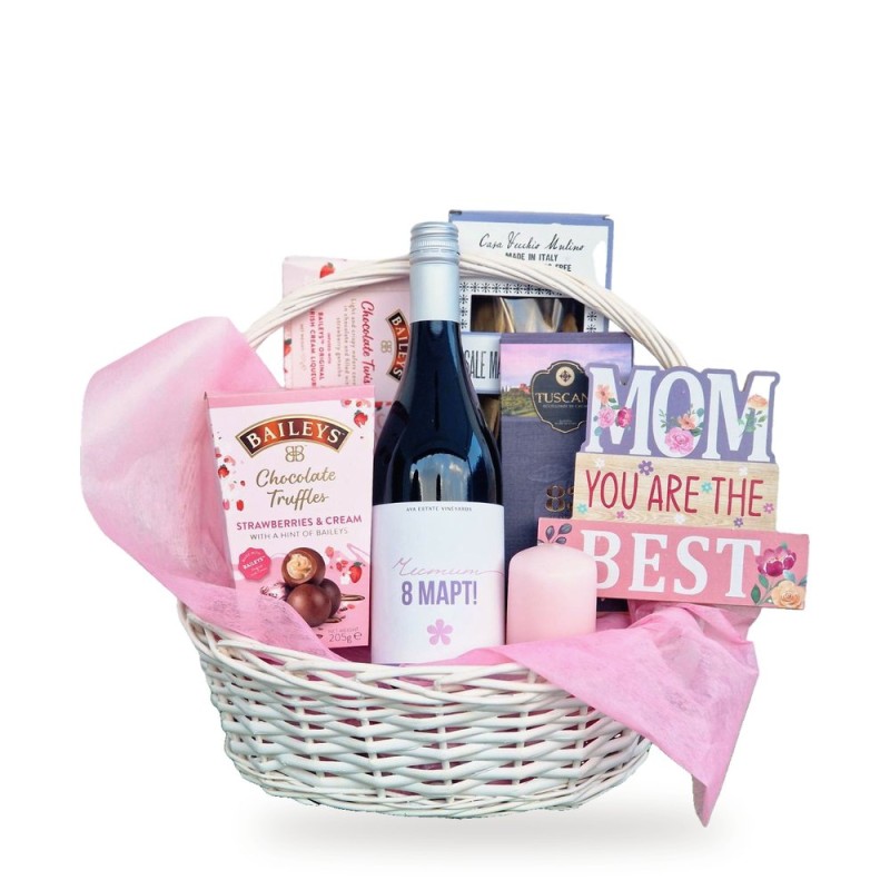Mom, You Are the Best – кошница с вино, шоколади Baileys и свещ